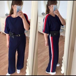 Navy Striped Wide Leg Jumpsuit